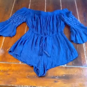 Navy blue short romper boat neck